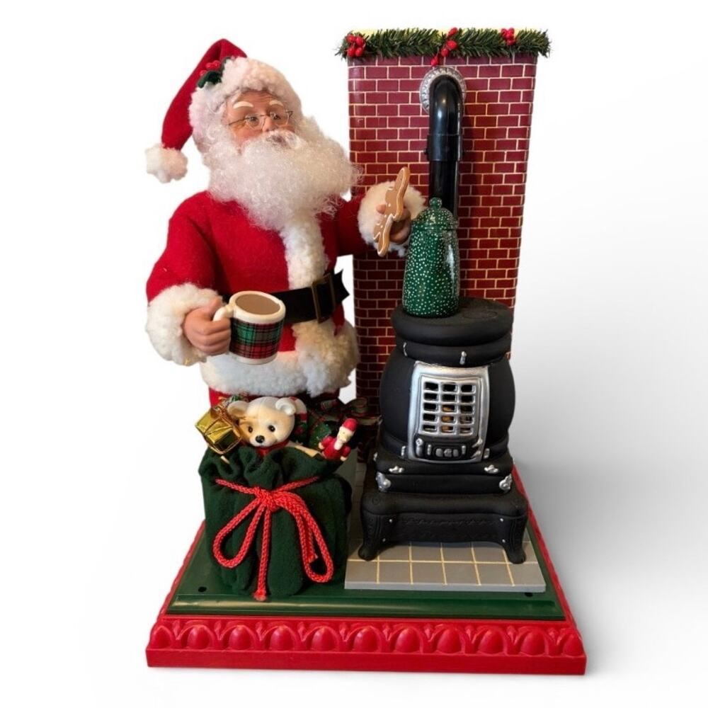 VTG Boxed Holiday Creations Animated Musical Lighted Santa Pot Belly Stove Works